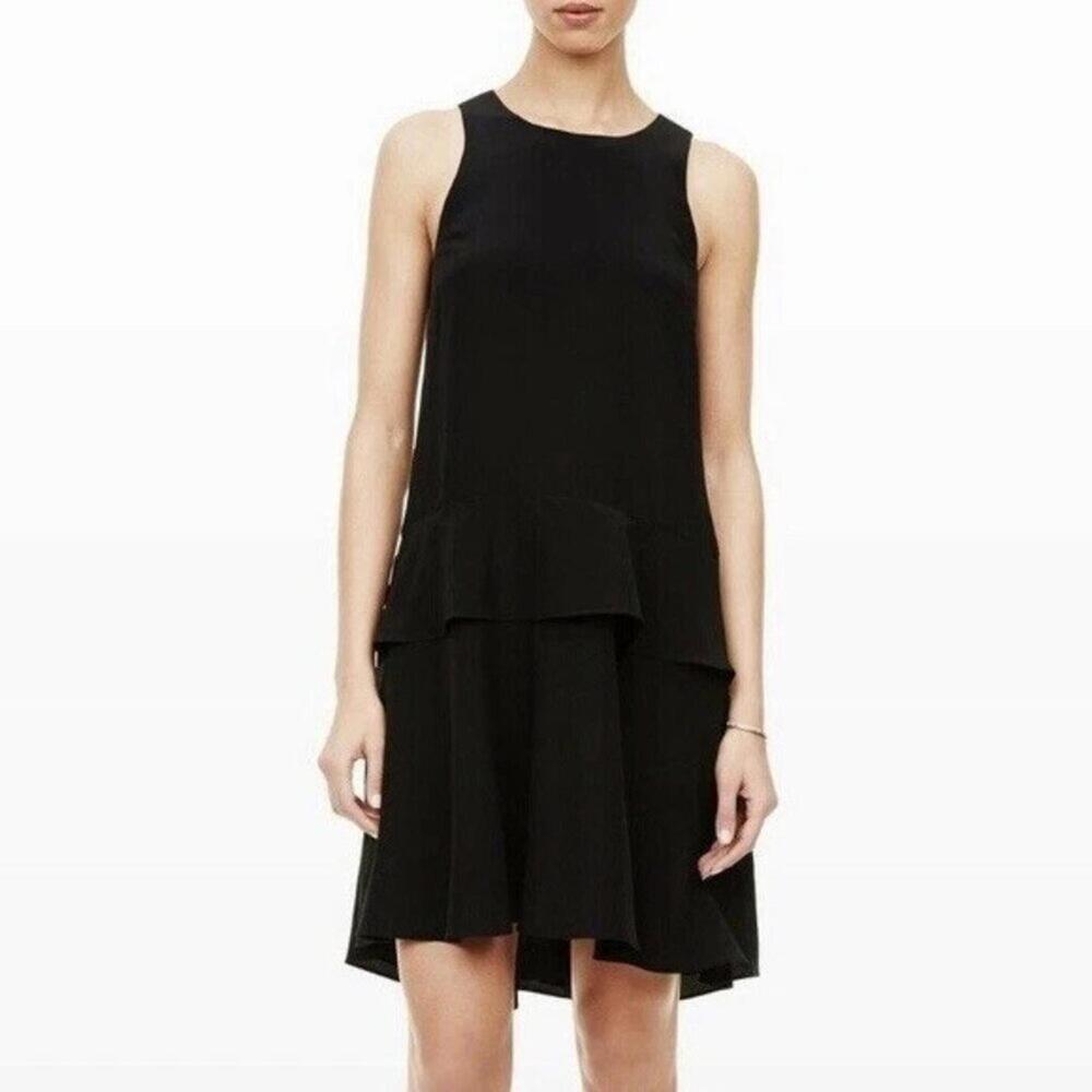 Club Monaco Norra Tiered Silk Sheath Dress - Black - 2
